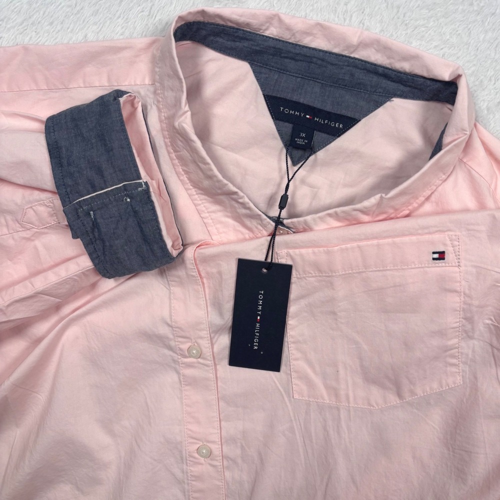 NEW Tommy Hilfiger Button Shirt Mens 3X Pink Roll-Tab Long Sleeve Flip Cuff